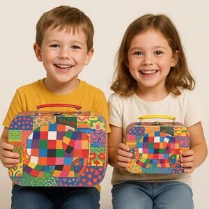 Petit Jour Paris “Elmer” Kids Suitcase Set Colorful Patchwork Elephant Set of 2
